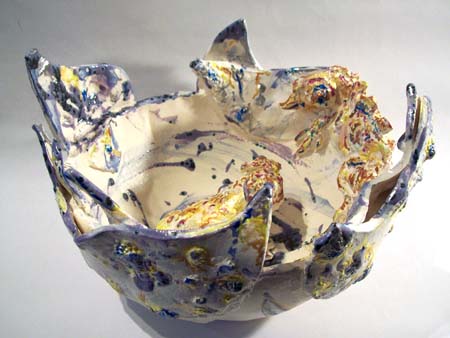 Sculptured Bowl with Lizard and Frog